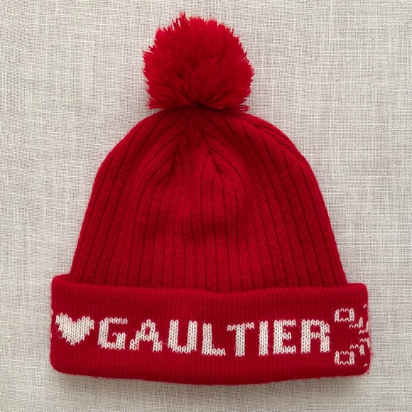 Jean Paul Gaultier Red Knit Cuffed Pom Pom Beanie Unisex O/S - Picture 4 of 10